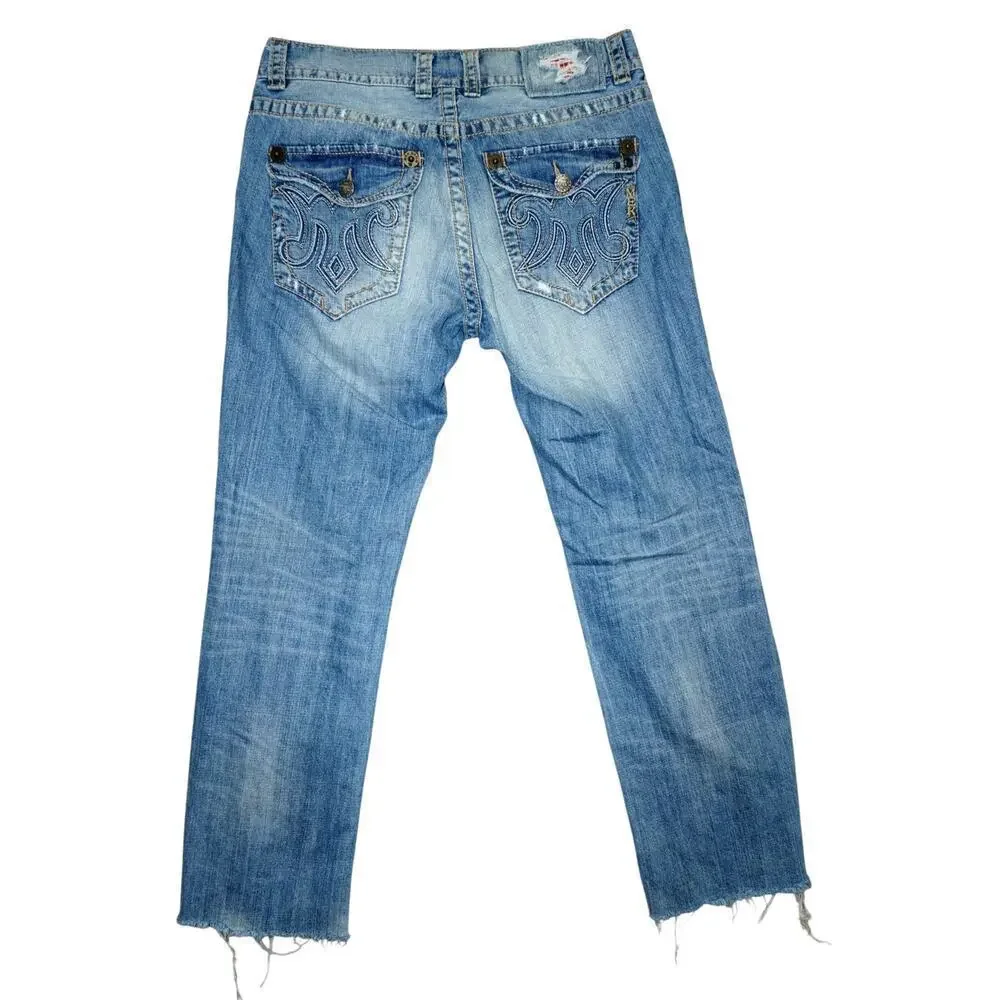 MEK Denim Recife Distressed Straight 33x34 – Raw Hem – Embroidered Back Pockets